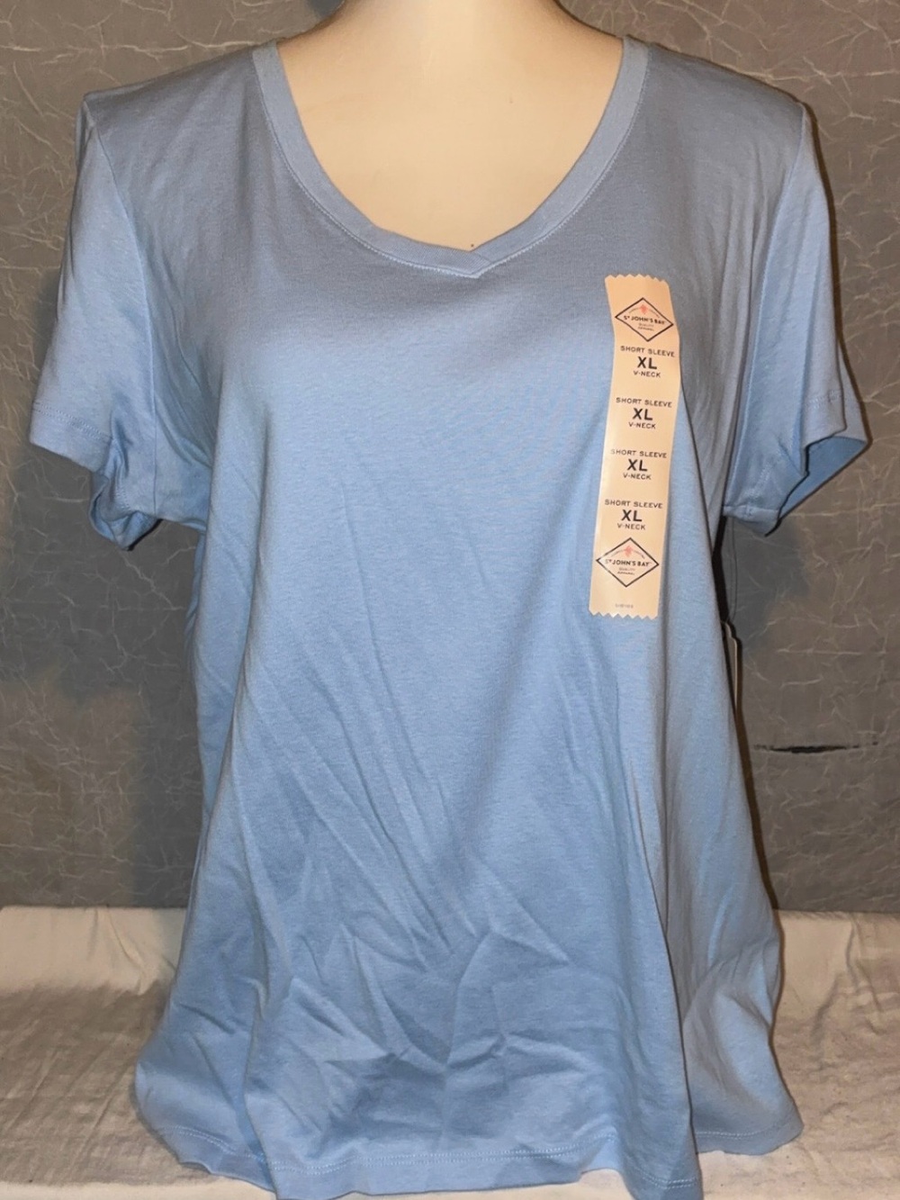 NWT St. John’s Bay Essential Tee XL Light Blue V-Neck Short Sleeve